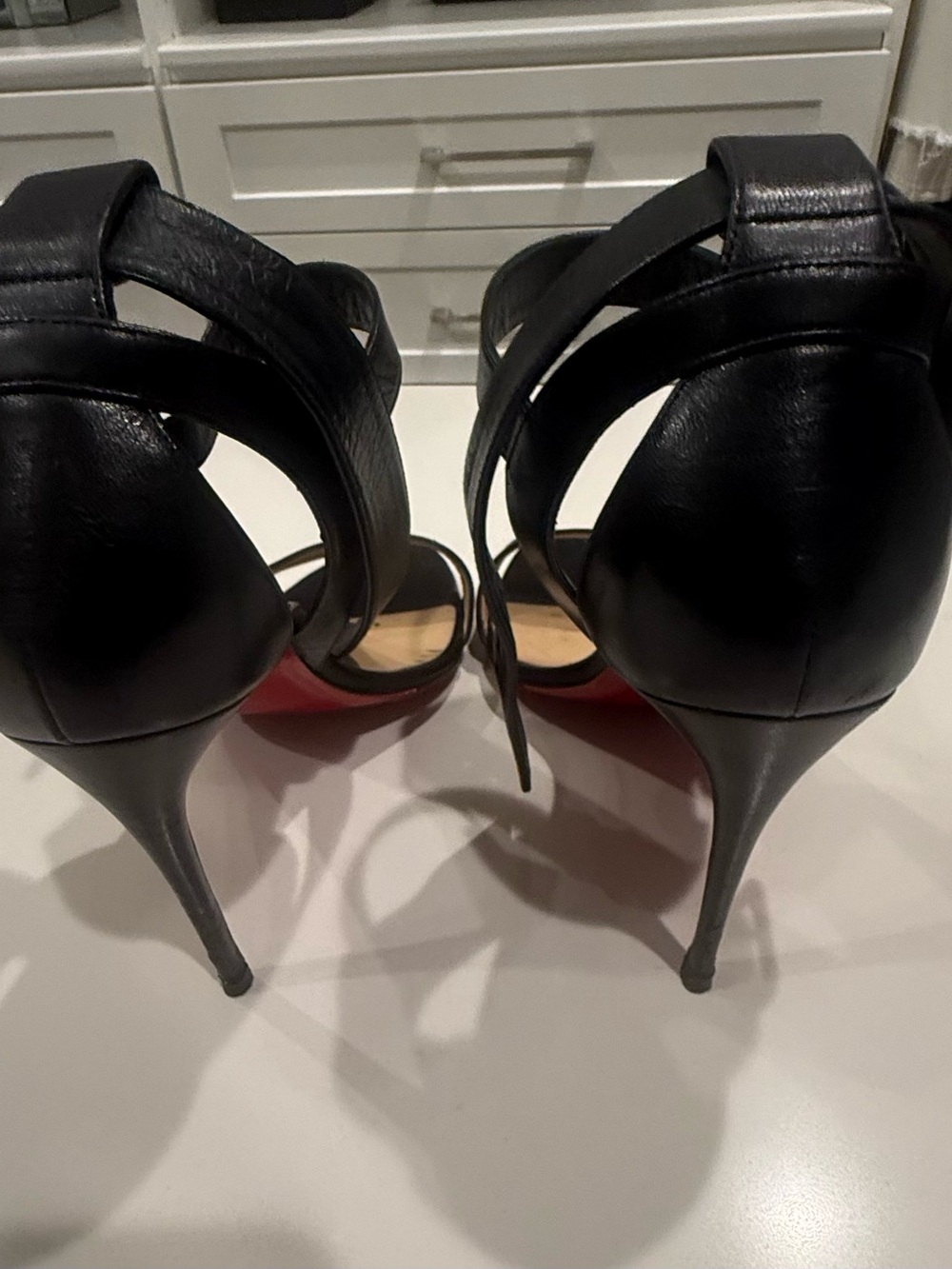 Christian Louboutin multipot Black Leather Strappy Ankle-Heel Sandals sz 39 8.5 - Picture 5 of 10